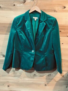 Kim Rogers green velvet one button blazer with pockets